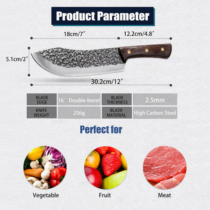 ROCOCO Butcher Knife, Hand Forged 7" Sharp Full Tang Kitchen Meat Cleaver for Home and Outdoor Cooking