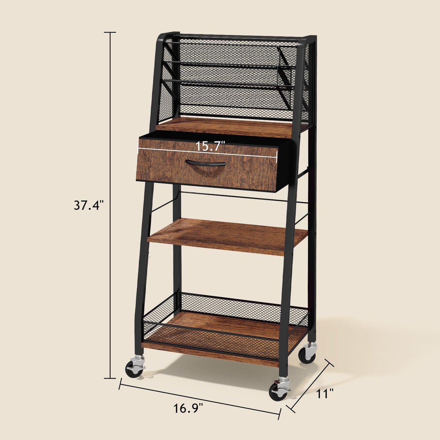 Homsorout 3 Tier Rolling Cart - Metal Utility Cart with Storage Drawer and Wheels, Versatile Art & Craft Organizer for Home, Office, or Studio - Ideal for Storing Brushes, Paints, and Supplies