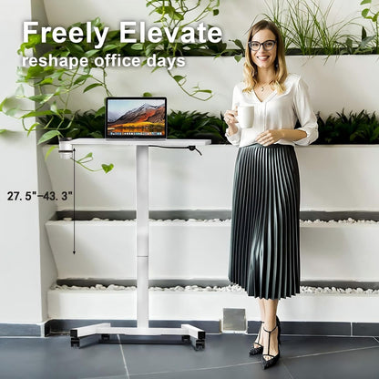 MPETAPT 28-Inch Mobile Standing Desk, Computer Workstations with Cup Holder, Portable Standing Desk with Lockable Wheels, Rolling Table for Home Office Classroom Hospital (Snow-White, Steel Classic)