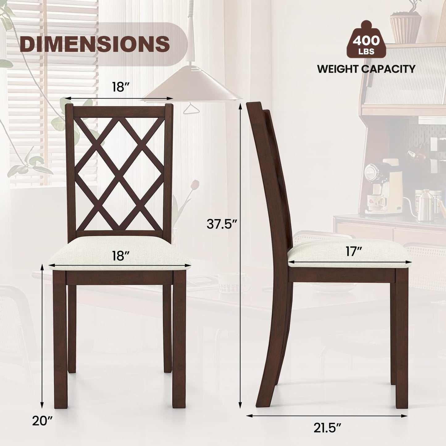 NAFORT Wooden Dining Chairs Set of 6, High Back Kitchen Chairs, Vintage Dining Room Chairs with Cushioned Seat, Solid Rubber Wood Legs, Max Load 400 Lbs, for Kitchen, Dining Room, Cafe, Restaurant