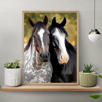 EATUKYIC Black and White Horses 5D Diamond Painting Kits, Animal Diamond Art Kits for Adults Paint with Diamonds Gem Art, Full Drill Diamond Paintings Arts and Crafts for Home Decor 12x16 inch