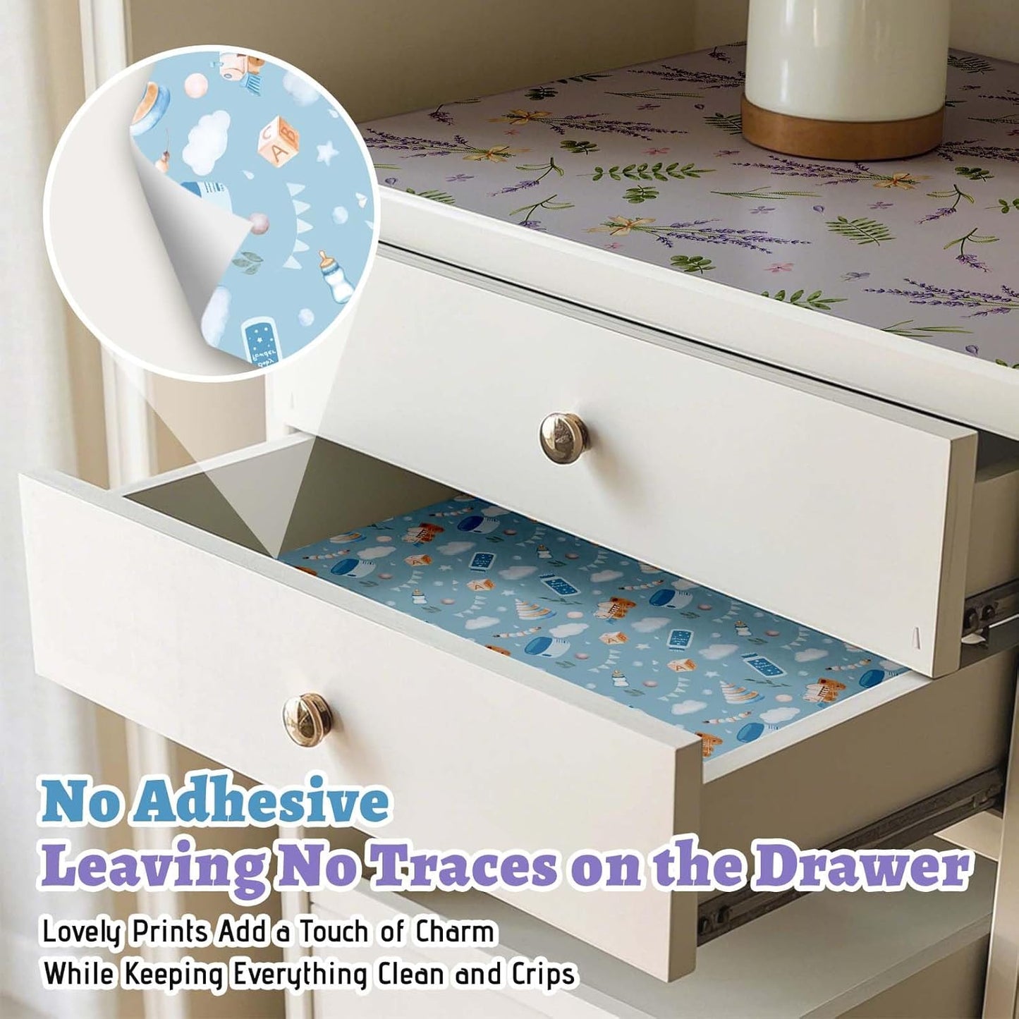 12 Closet, STRN Drawer Liners for Dresser, Lavender & Baby Powder Scented Fragrant Drawer Liner Sheets, Non-Adhesive