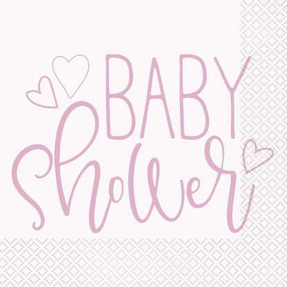 Pink Hearts "Baby Shower" Luncheon Napkins, Pack of 16, Adorable & Elegant Design for Memorable Celebrations