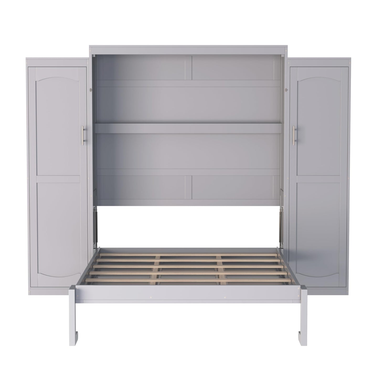 Ball & Cast Full Size Murphy Bed,Wood Foldable Wall Bed with 2 Sides Wardrobe and Storage Shelf, Hidden Cabinet Bed Frame for Bedroom,Guest Room,Space Saving,No Box Spring Needed,Gray