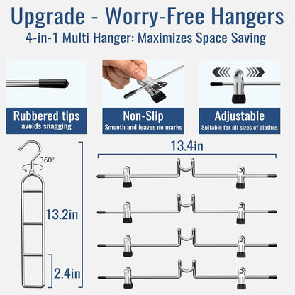 Skiennix Pants Hangers - Upgraded Detachable Space-Saving Clips for Skirts, Shorts & Trousers - Heavy Duty Design