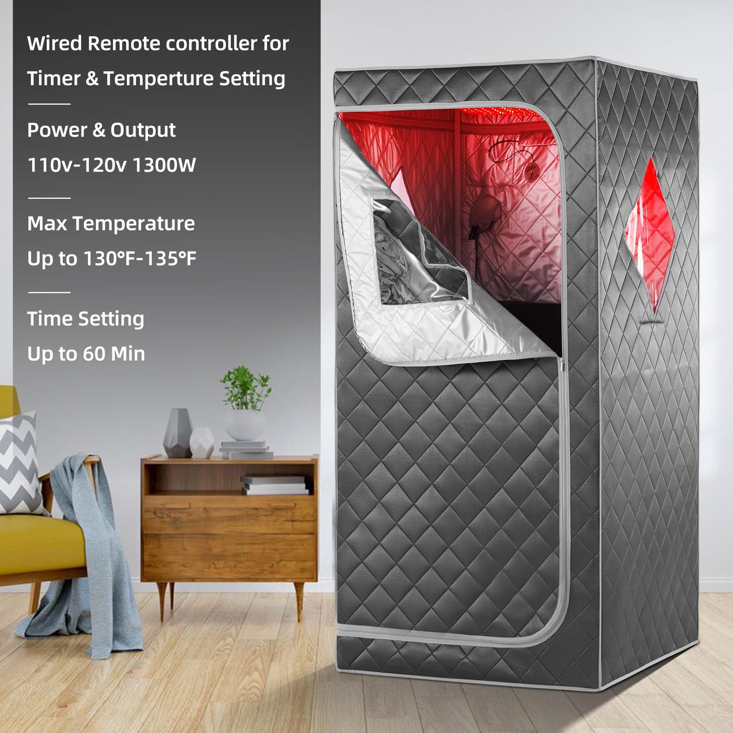 iDOTODO Full Size Portable Personal Infrared Sauna for Home, Personal Home Spa Tent with Remote Control, Heating Foot Pad, Foldable Reinforced Chair （Grey, L33.8 x W 33.8" x H 66.5"