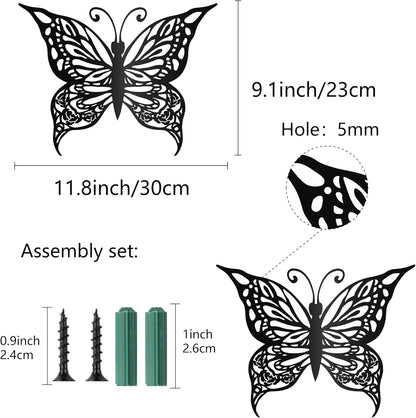 CREATCABIN Butterfly Metal Wall Art Decor, Black Iron Hanging Ornament, Wall Sculpture Gift for Home Office