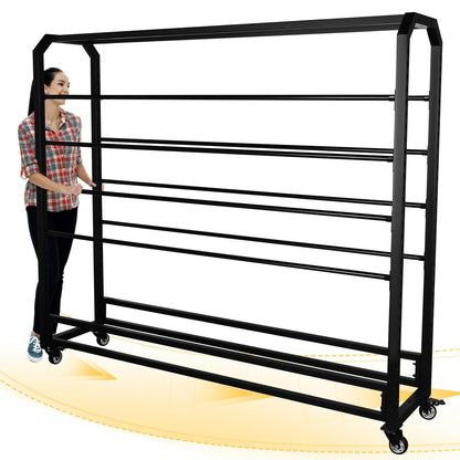 Fabric Roll Storage Rack with Wheel Adjustable Hanging Rod Bracket Display Shelf