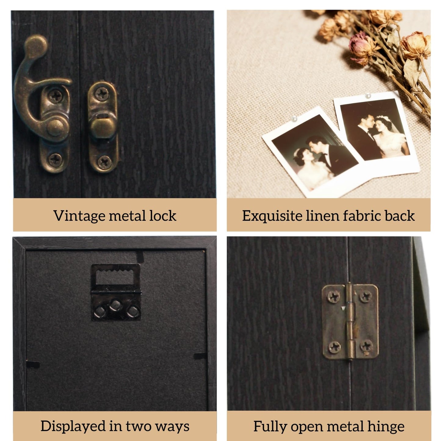 11x14 Black Shadow Box Frame - 1.57" Deep Wooden Display Case for Wedding Memory Box, Flowers and Pictures - Front Opening Glass Door with Lock and Linen Back