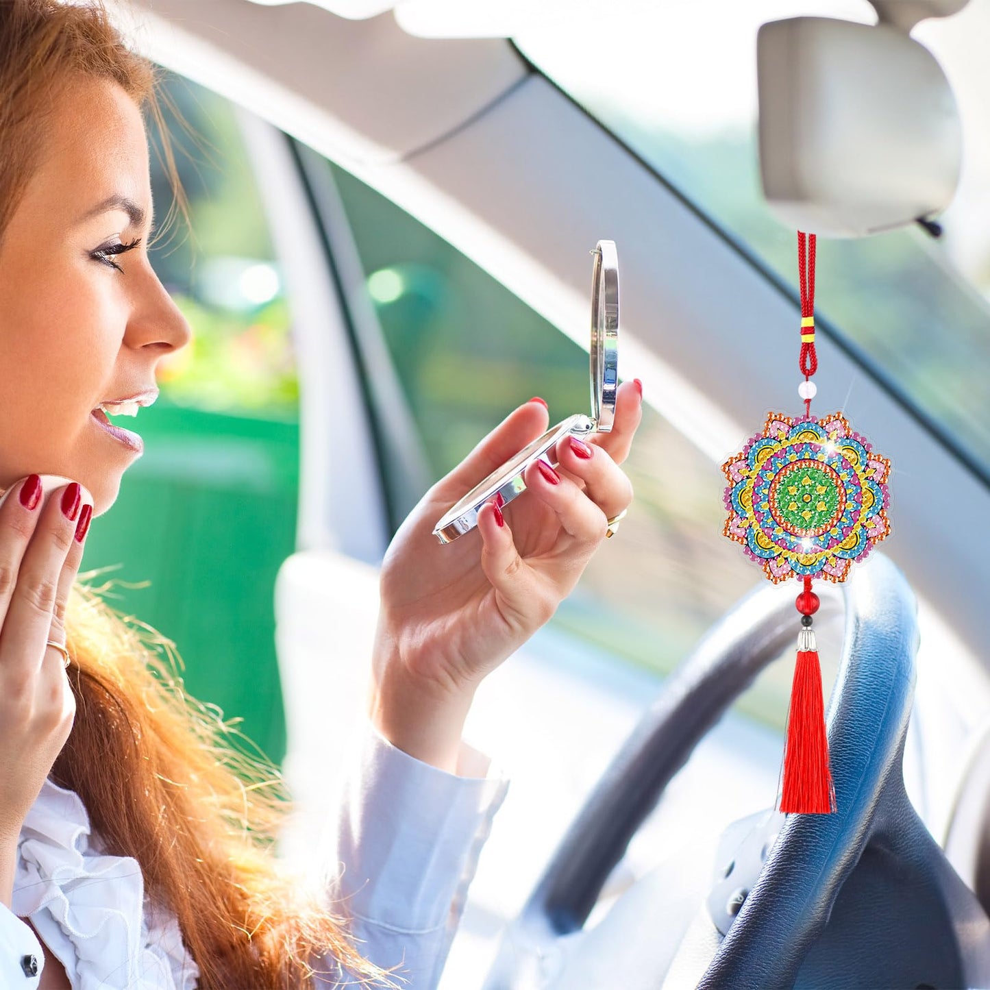 JenPen 12 Pcs Diamond Painting Car Ornaments Diamond Art Ornament for Car Double Sided Painting Hanging Ornament Crystal Gem Garden Decoration Paint DIY Kit (Classic Mandala)