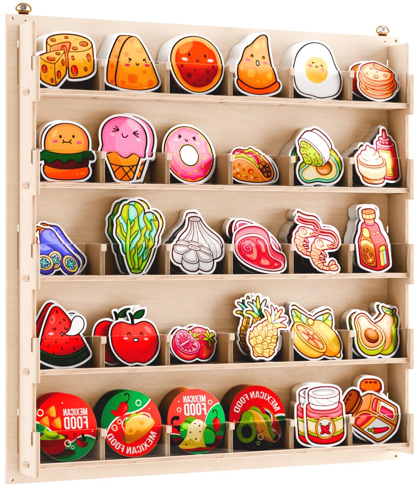 HOTCAN Sticker Display Stand for Vendors, Artists, and Shops | Clear Acrylic Sticker Organizer for Craft Fairs, Retail & Classroom Store | Durable Plywood Base and Easy DIY Wall Assembly (30 Pockets)