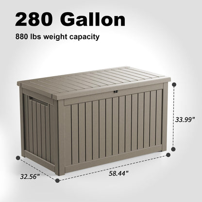 ASKPASS 280 Gallon Deck Box Outdoor, Waterproof Outdoor Storage Boxes with Lids, Outside Resin Lockable Storage Box for Patio Cushions, Garden Tools(Grey)