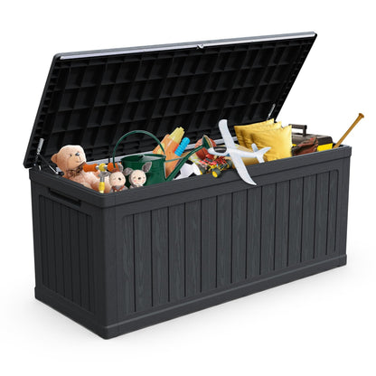 KCSWKJ Large Outdoor Storage Deck Box for Patio Furniture, Outdoor Cushions, Garden Tools and Sports/Pools Equipment, Waterproof Resin, Lockable, Black