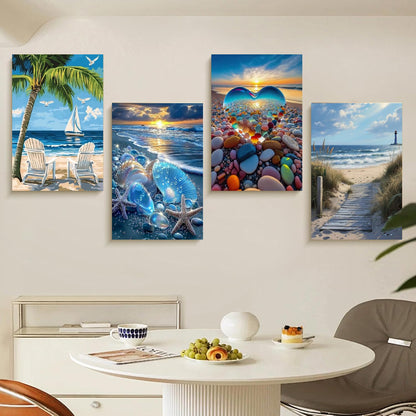 6 Pack Paint by Numbers Kits with Framed for Adults Beginners, Beach Paint by Number Kits on Canvas with Wooden Easel, DIY Acrylic Oil Painting Kits with Brushes for Home Wall Decor (8x12 inch)