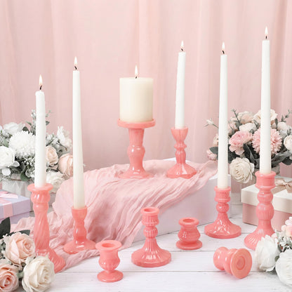 Mumufy 10 Pcs Glass Crystal Taper Candle Holders Clear Glass Candlestick Holder Fit 0.8 Inch Candles Crystal Decorative Candle Stand Centerpiece Table Wedding Dining Party (Classic,Cream Pink)