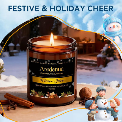 Winter Candles – Winter Spice Candle | Holiday Scented Candles, 7oz Soy Candle for Home - Christmas Gifts for Men Women - 50H Clean Long Lasting Burn, Aromatherapy Gift for Relaxation