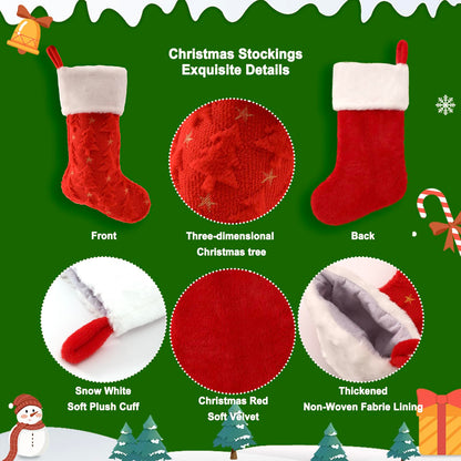 Christmas Stocking, red Sock has a Christmas Tree Shape., Plush White Cuff, 20 Inch Holiday Decor, Bone Shaped Design