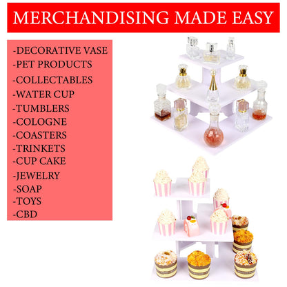 HAOWUJIN 3 Tier Corner Retail Display Stand Portable Product Shelves, White Store Retail Display Stand, Cupcake Stand, Candle Tumbler Display Rack for Craft Shows, Trade Shows, Farmers Market
