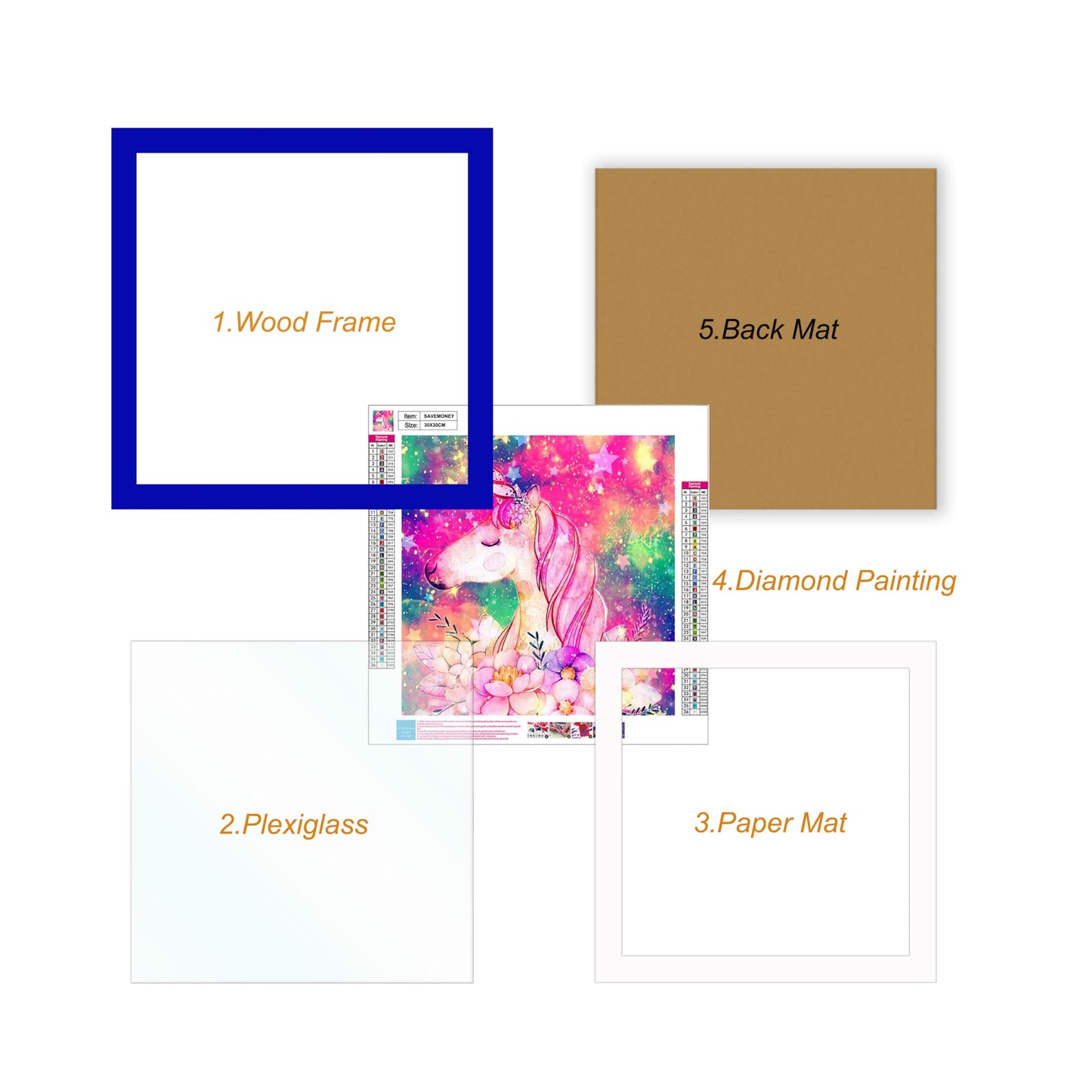 Betionol Diamond Painting Frames, Display 12x12in/30x30cm Diamond Painting Pictures or Photos, Blue Natural Solid Wood Picture Frame with Acrylic Protection Glass, Back Mat And Hanging Kit