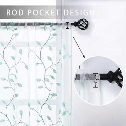 MRTREES Sheer Tier Curtains, Christmas Kitchen Tiers Rod Pocket, Leaf Embroidery Bathroom Curtain Panels, Aqua Blue
