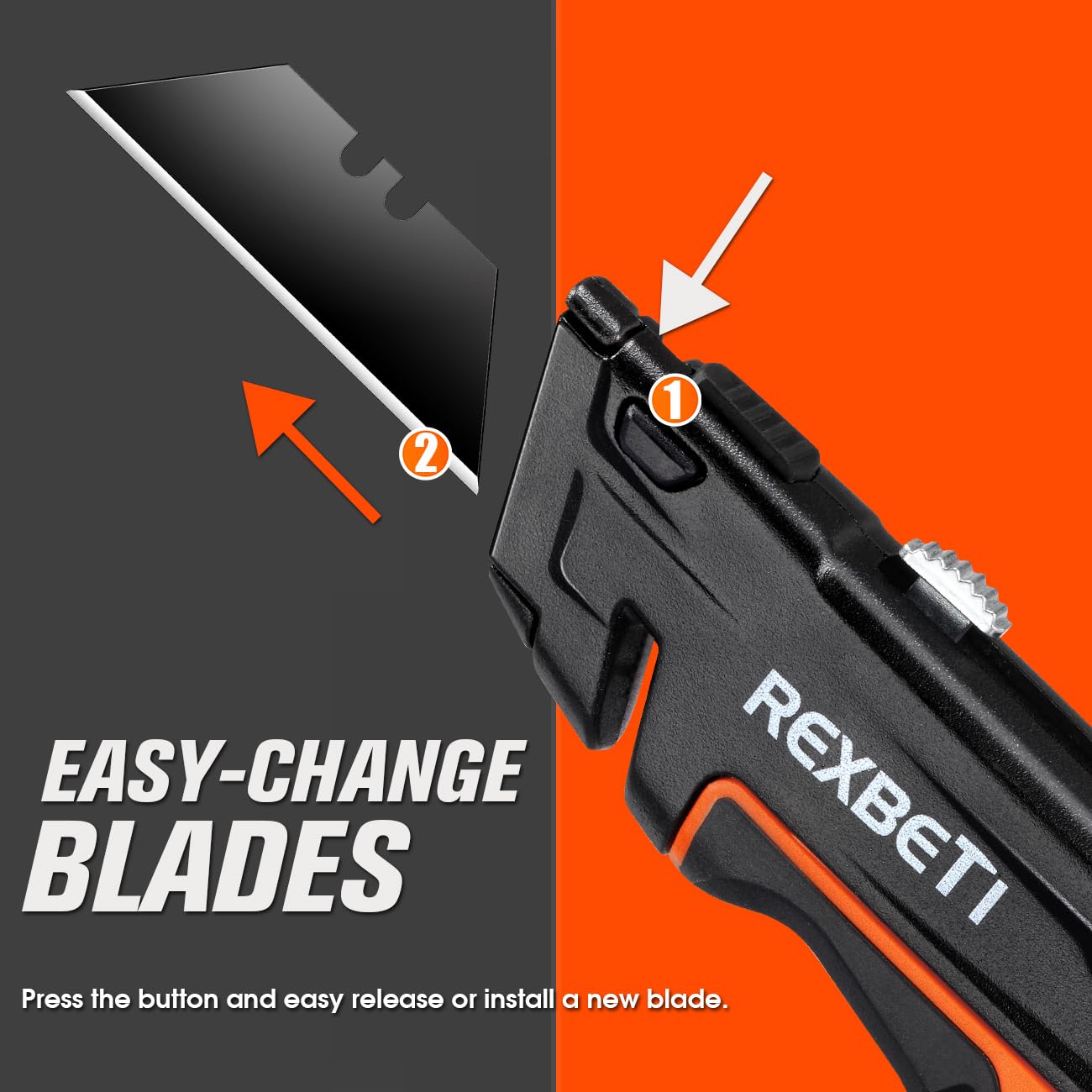 REXBETI 6 Pack Retractable Folding Utility Knife, SK5 Heavy Duty Box Cutter for Cartons, Cardboard and Boxes, Blade Storage Design, Extra 20 Blades Included