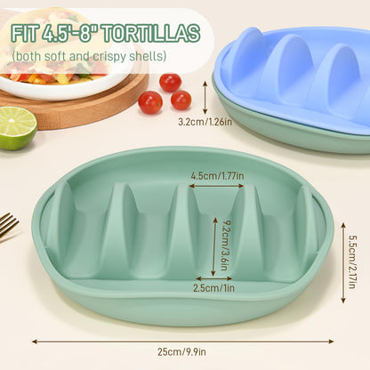 Silicone Taco Plates Holder Set of 2, Reusable Taco Holder Plates with Dividers, Taco Holders for Soft and Hard Tacos, Non-Slip Taco Holder Stands Taco Serving Tray, Dishwasher & Microwave Safe