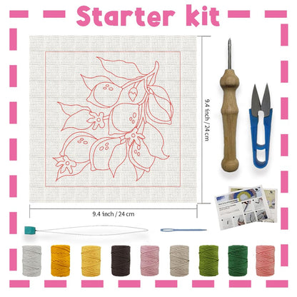 INFUNLY Lemon Flower Punch Needle Embroidery Kits Lemon Branch DIY Punch Needle Kit for Beginners Plant Stamped Rug Yarn Hooking Kit with Pre-Printed Pattern Instruction for Craft Lovers Home Decor