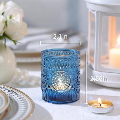Lanttu Blue Votive Candle Holder Set of 12, Glass Tea Lights Candle Holders for Wedding Table Centerpieces, Birthday Parties, Home Decor and Holiday Decor