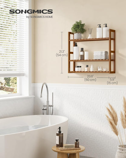 3-Tier 5.9 23.6 21.3 Inches, UBCB013K01 SONGMICS Bamboo Bathroom Shelf, Adjustable Plants Rack, Wall-Mounted or Stand