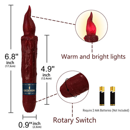 Gedengni Magical Candlesticks Flameless Taper Candle, 2pcs Red LED Tapered Candles Remote Dipped Candle 6inch Battery Chandelier for Enchanting Weddings and Harry Potter Inspired Vigils(LW4P-RE)
