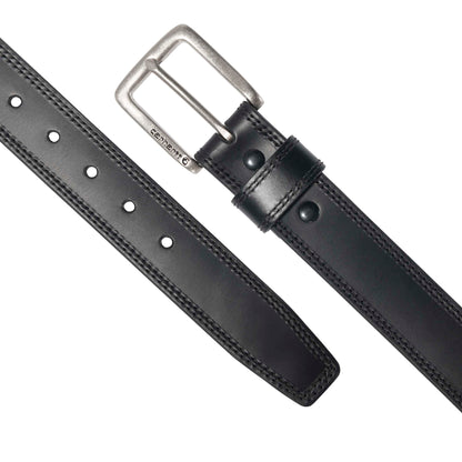Carhartt Men's Leather Engraved Buckle Belts, Black w/Brushed Roller Finish, 36