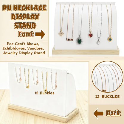 Acshio 2 Pack Cambered Necklace Display Stand, Soft Leather Necklace Bracelet Organizer Rack for Selling, White Tabletop Jewelry Display Storage Holder for Necklaces, Pendant, Mother's Day