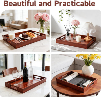 17 12 Inch Acacia Wood Serving Tray with Handles, x Large Wooden Tray for Food & Drinks, Coffee Table, Ottoman