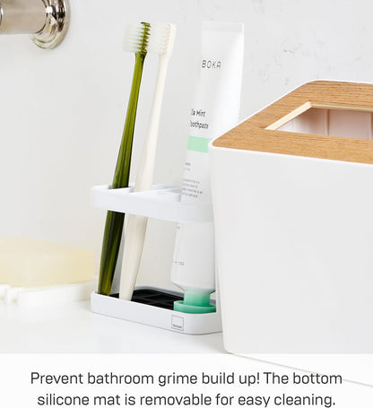 YAMAZAKI home Toothbrush and Toothpaste Holder - White, One Size for Bathroom Countertop