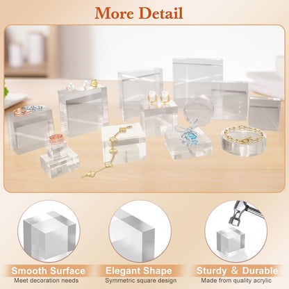 SAMYUCHO Acrylic Base 8 Pieces Acrylic Blocks for Display 2 X 2 X 1 Inch Square Riser Display Stands Trophy Base Pedestal Stands Clear Cube for Trophy Jewelry Props Food Party Crafts