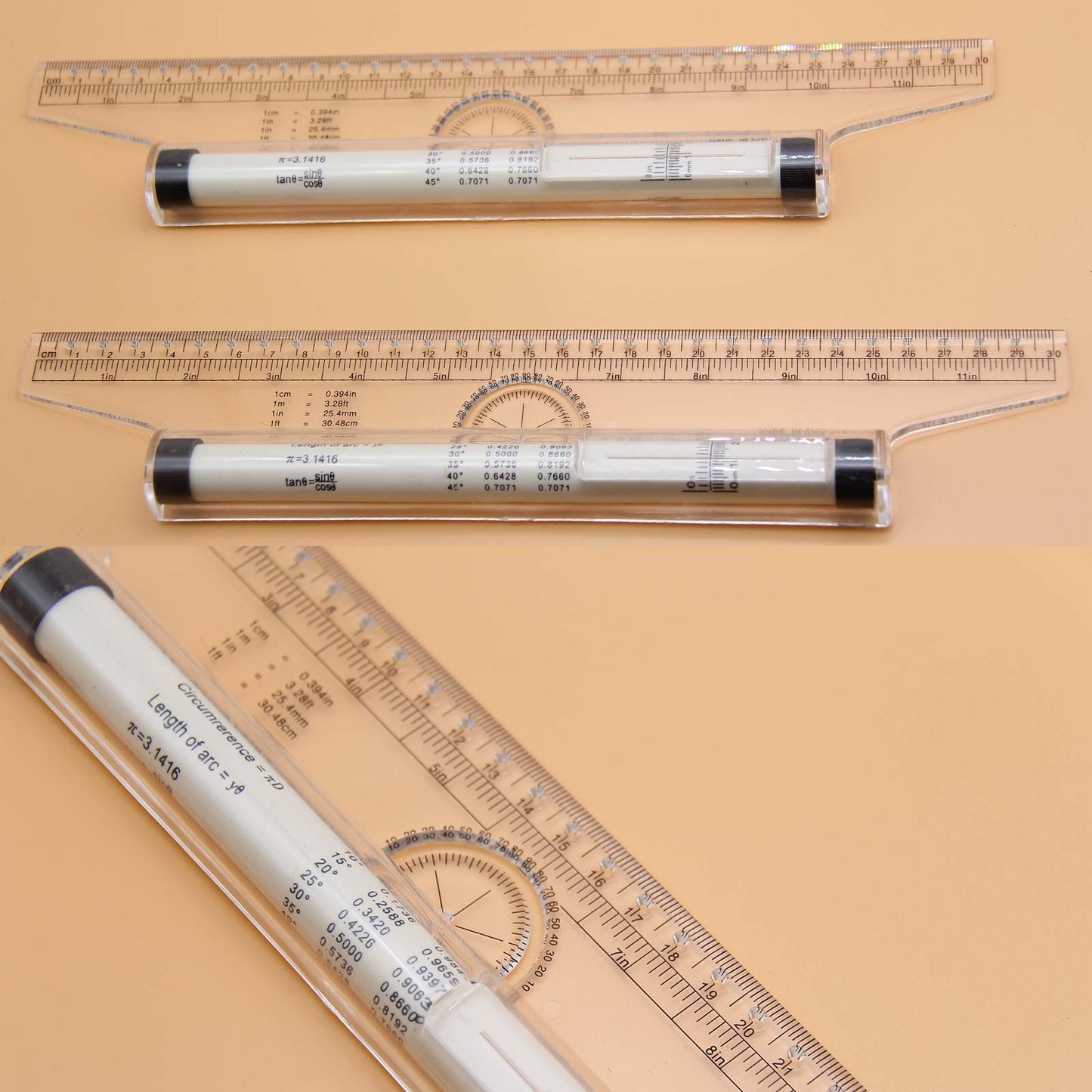 Plastic Measuring Rolling Ruler, Pack of 2, Multifunctional Measuring Rolling Ruler Drawing Roller Ruler, Ruler for Measuring, Drafting, Student, School, and Office, 12 Inches
