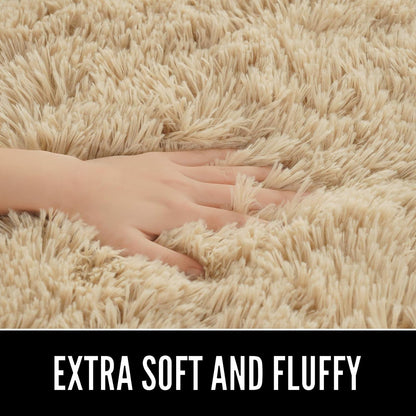 2.6' 5.3', LOCHAS Bedroom Rug x Beige Fluffy Shaggy Area Rug for Bedroom Bedside, Soft Oval Throw Rugs Carpet for Kids