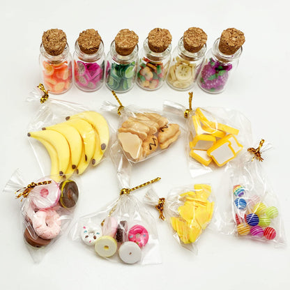 13 Packs Cute 1:12 Miniature Dollhouse Food Lollipop Toast Cheese Bread Donut Fruit Slice Jar Glass Bottle Mini Kitchen Scene Model Simulation DIY Decoration Accessories