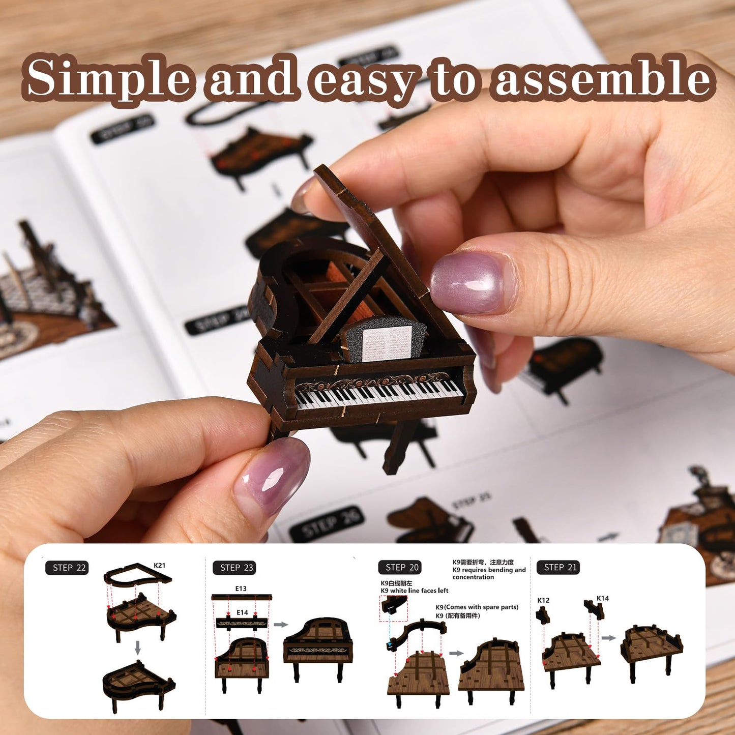 Book Nook Kit for Adults,360° View DIY Miniature Dollhouse Kit with LED, Classical Music Room 3D Wooden Puzzle Bookshelf Insert Decor, Creative Hobby Gift for Teens and Men