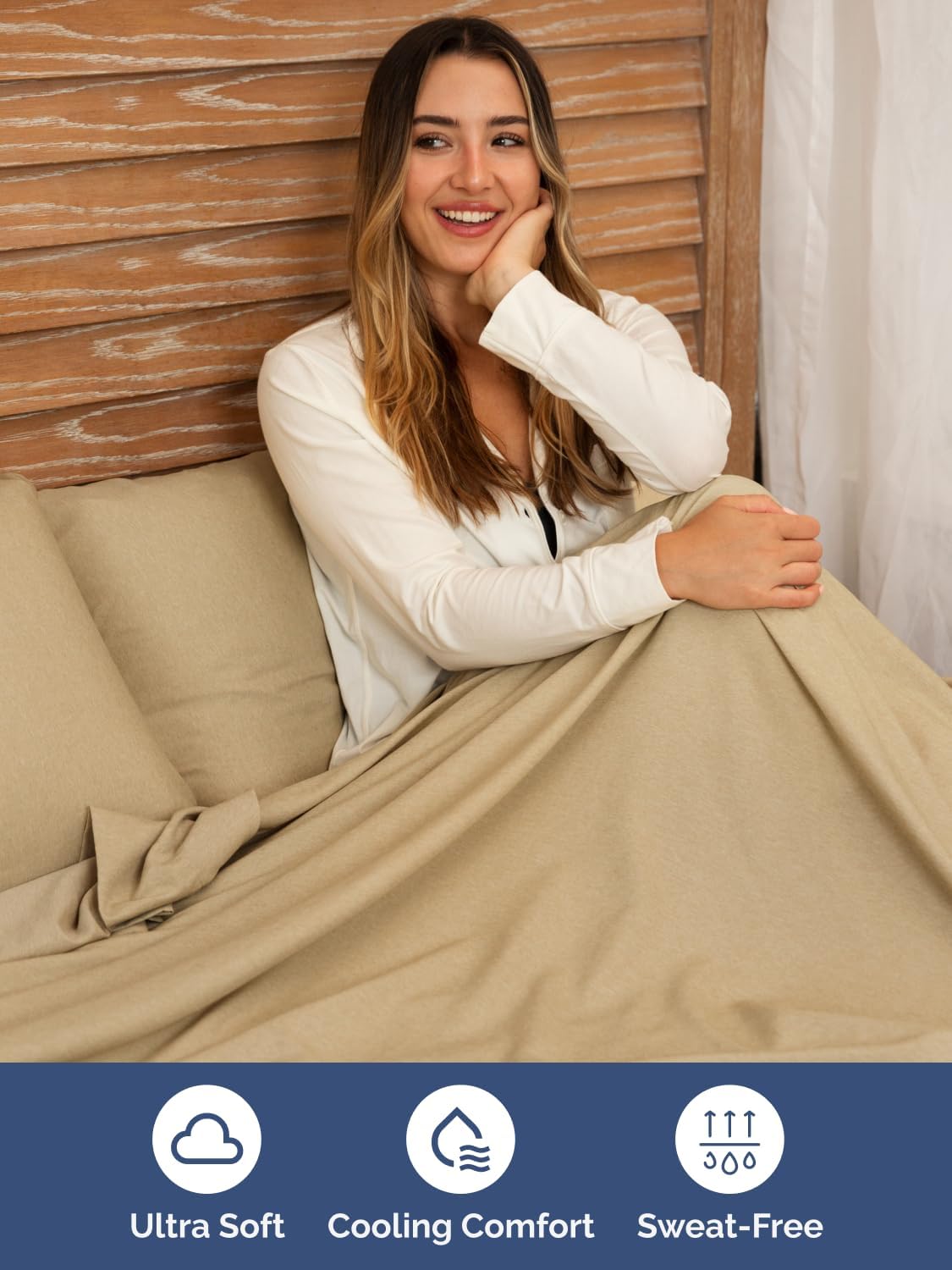 Skiennix Extra Deep King Sheet Set - 6-Piece Breathable Cooling Bedding - Soft, Wrinkle-Free Heathered Tan