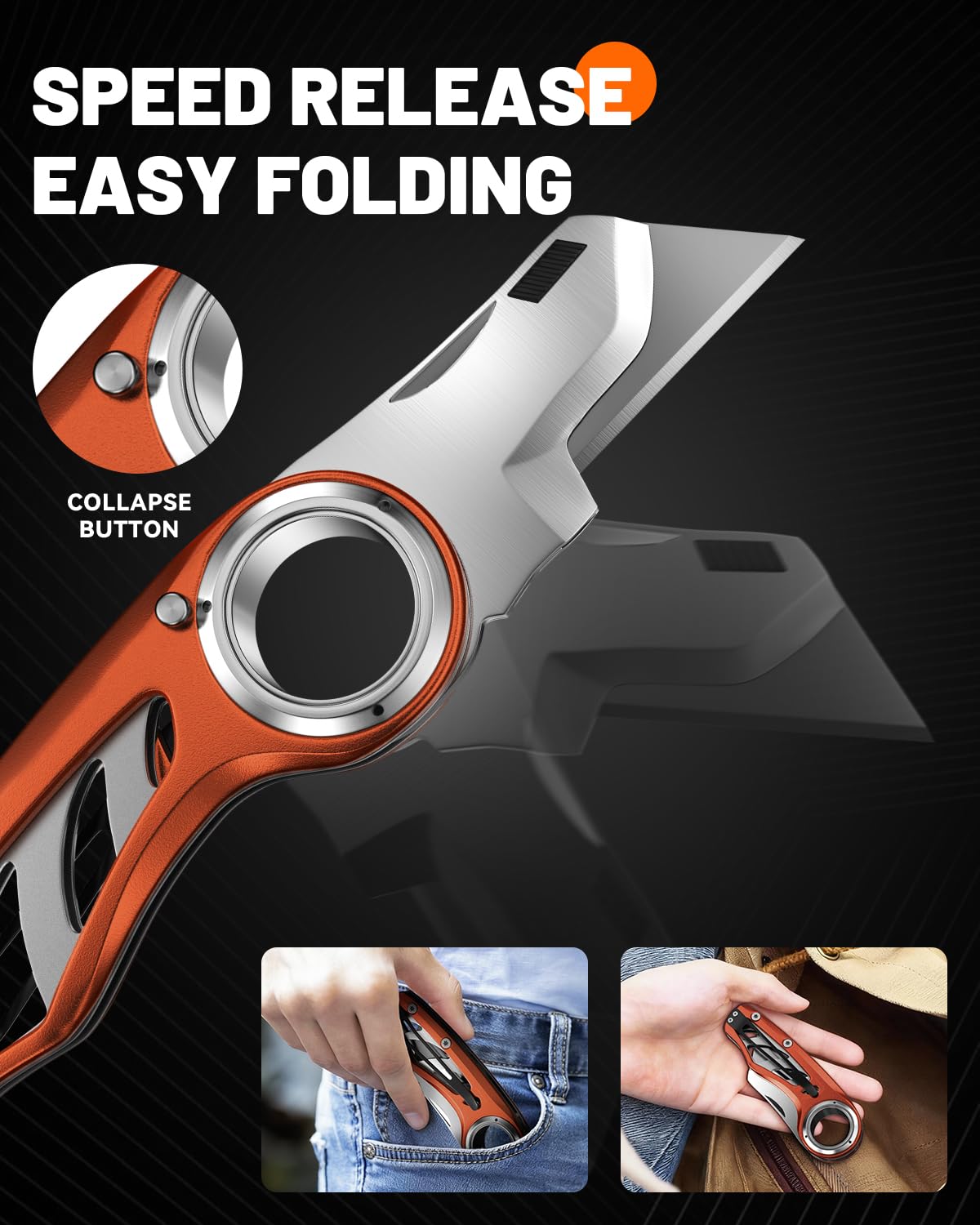 Folding Utility Knife Pocket Knife, Heavy-Duty Box Cutter with Anti Slip Finger Loop, Quick Change Blade Razor Knife, Box Cutters for Home, Office, Warehouse, Durable Razor Knife, Box Knife (Brown)