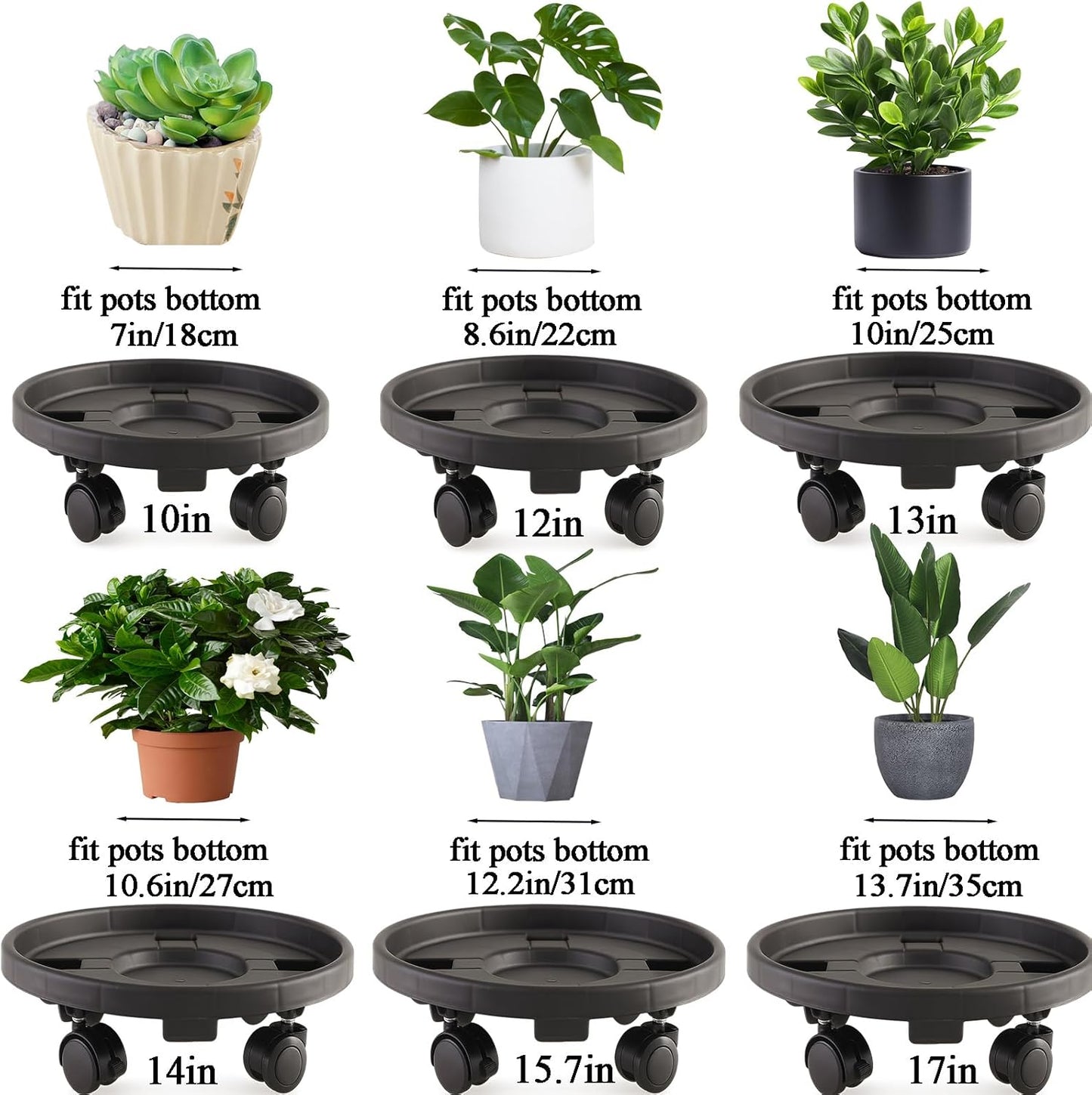 Tulpeed 5 Pack 13 Inch Rolling Plant Stand with Wheels Plant Caddy with Wheels Heavy Duty Plant Dolly Roller Base