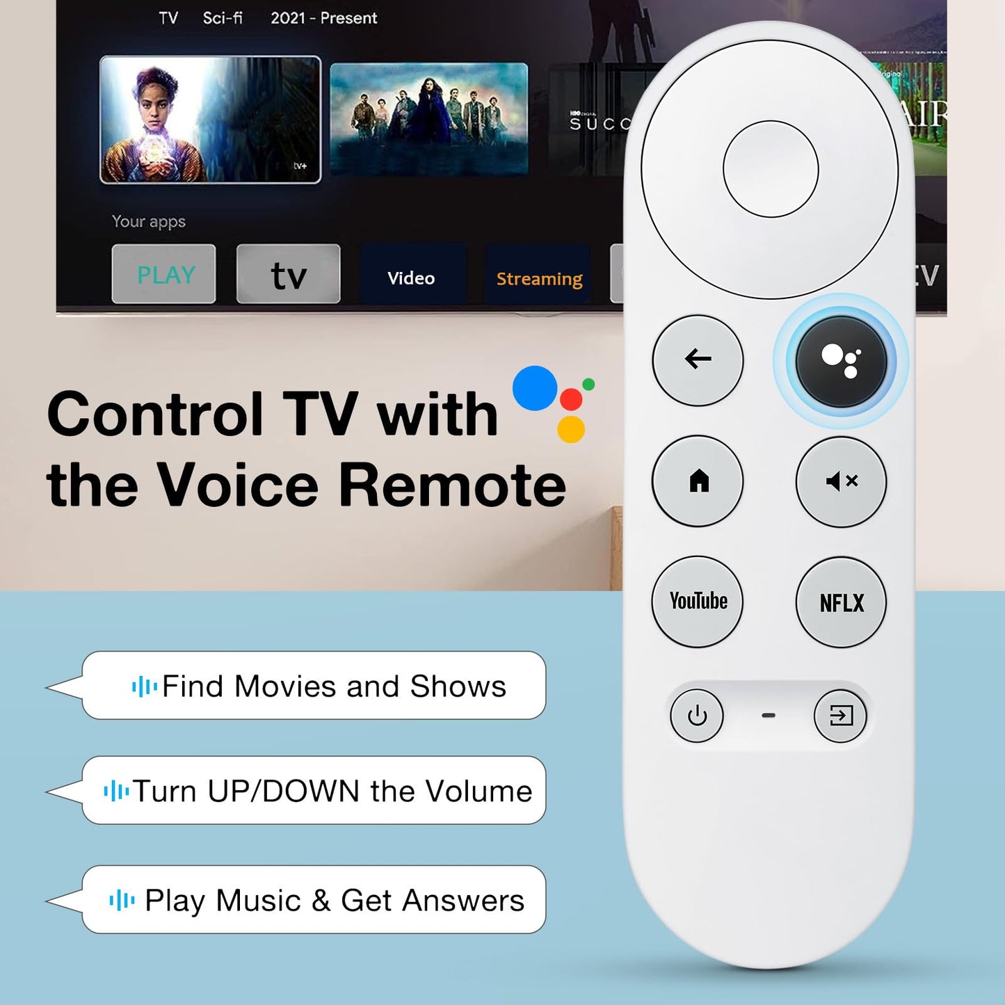 Replacement for Google-Chromecast-Remote, for Chromecast with Google TV Remote 4K/HD & Google TV Streamer 4K(Only for Snow Chromecast Google)