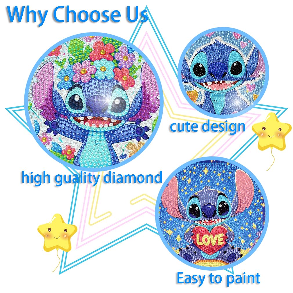 LWZAYS 4 Pack 5D Cartoon Diamond Painting Kits for Kids Beginners, Diamond Art Kit for Kids Ages 8-12, Mosaic DIY Full Round Drill Big Gem Art for Kid, Home Wall Decoration 6X6 inch (with Gift Box)