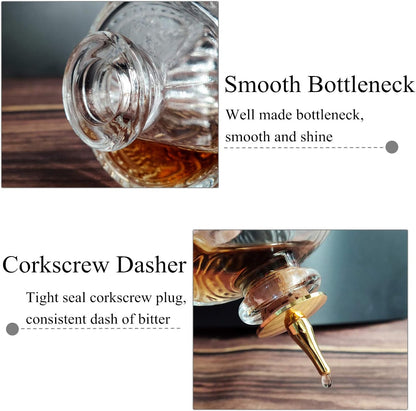 LINALL Donatello Bitters Bottle for Cocktail, 4oz / 130ml Glass Dash Bottle with Gold Plated Dasher Top