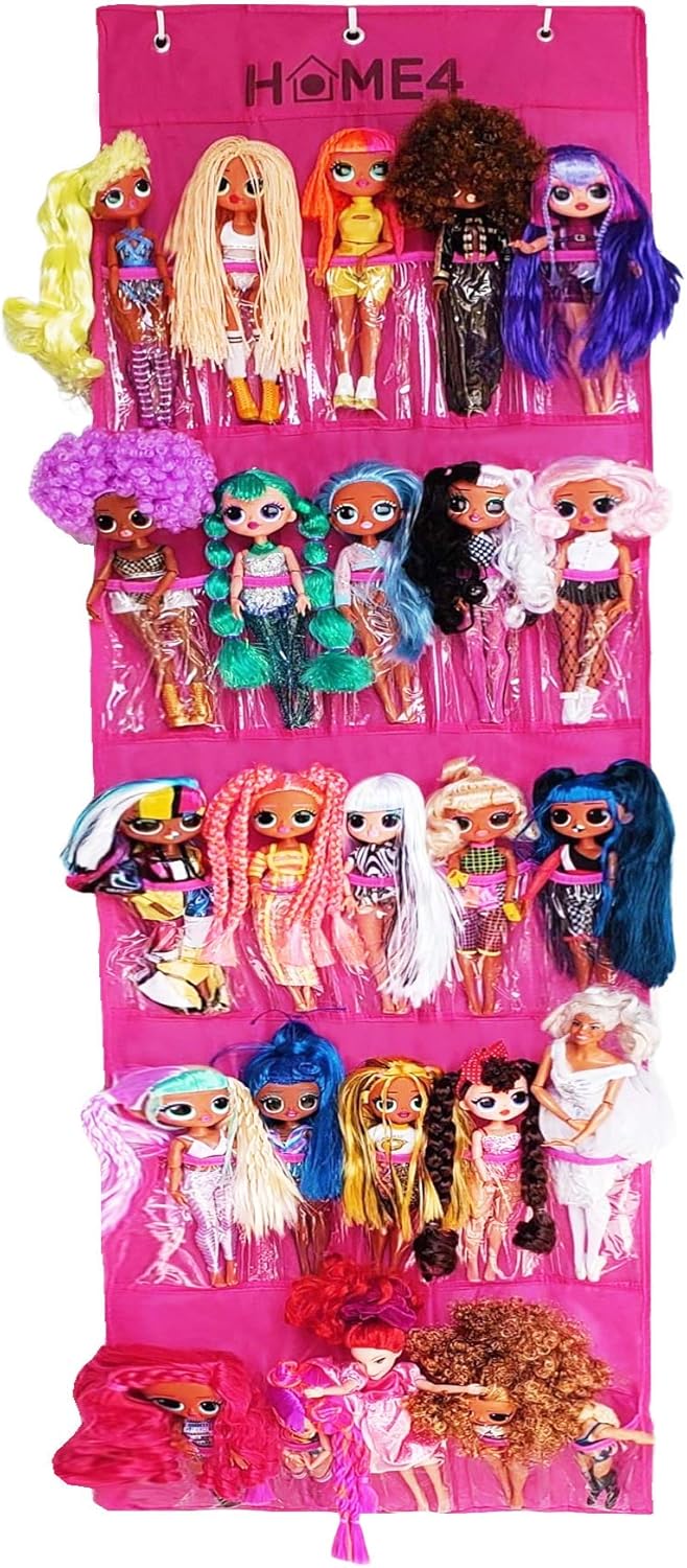 HOME4 Hanging Over The Door 25 Pockets Storage Organizer for Surprise Toys (Pink)