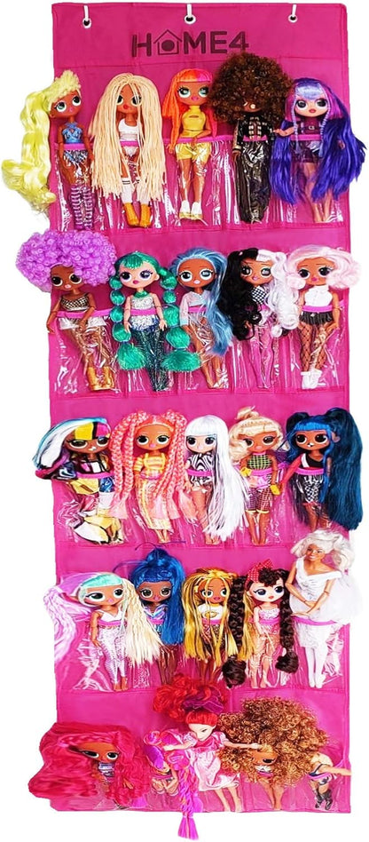 HOME4 Hanging Over The Door 25 Pockets Storage Organizer for Surprise Toys (Pink)
