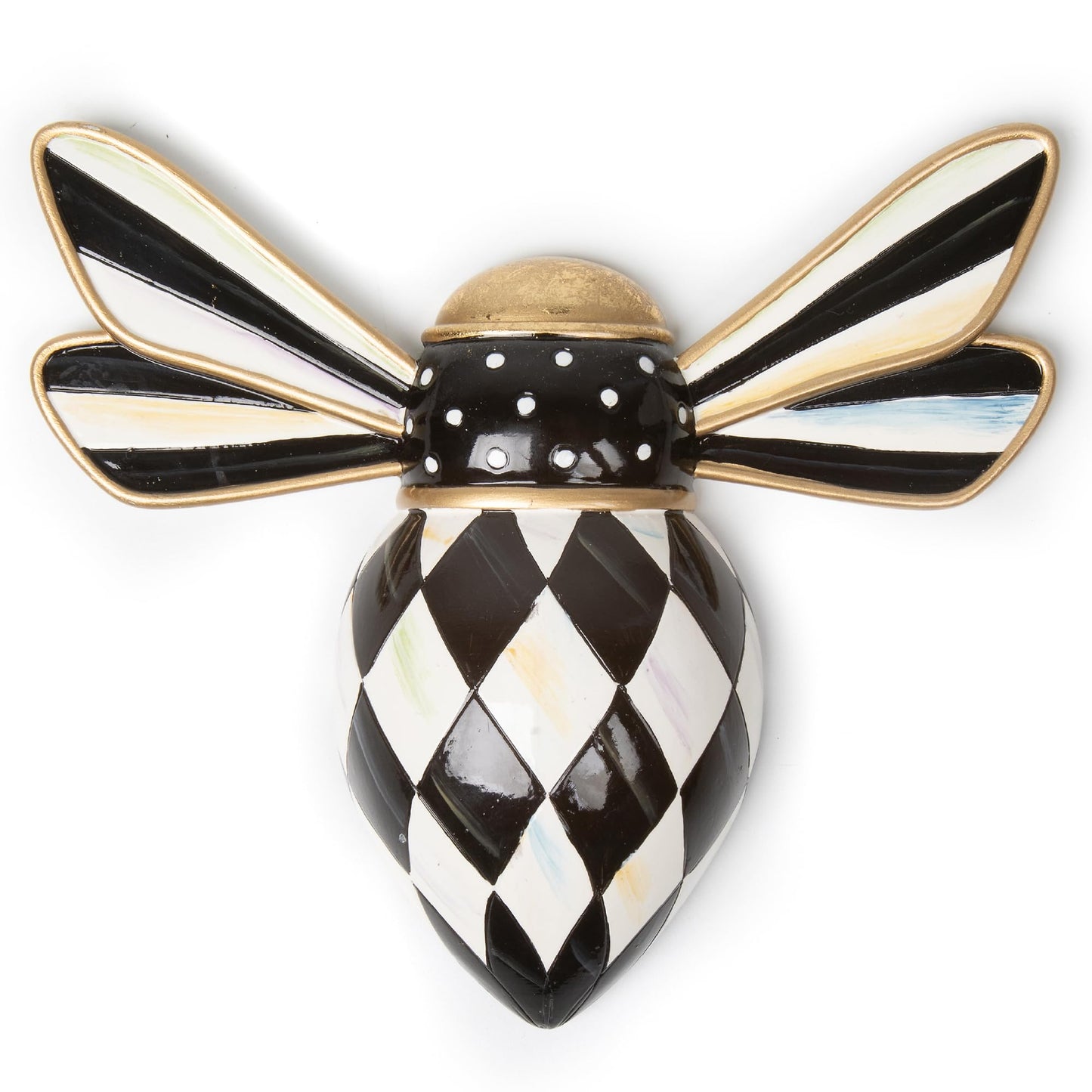 MACKENZIE-CHILDS Bee, Hanging Bee Decoration, Black-and-White Courtly Check