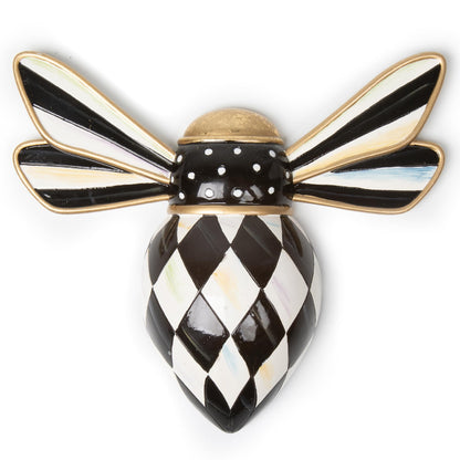MACKENZIE-CHILDS Bee, Hanging Bee Decoration, Black-and-White Courtly Check