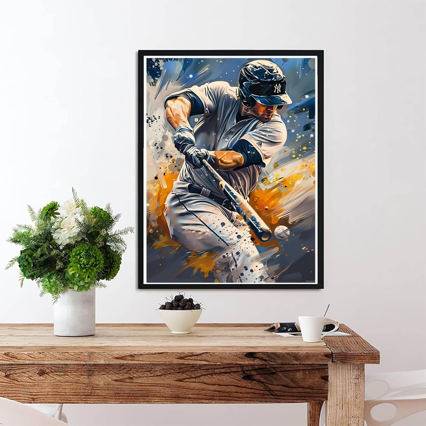 EATUKYIC DIY Baseball Diamond Painting, The Handsome Baseball Player Paint by Numbers for Beginners, Full Round Diamond Art Kits for Room Decor Living Room Decor 12x16 inch